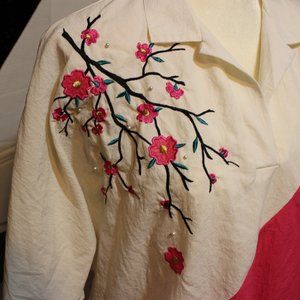 Palm Club Vtg Pink White Embroidered Floral Top